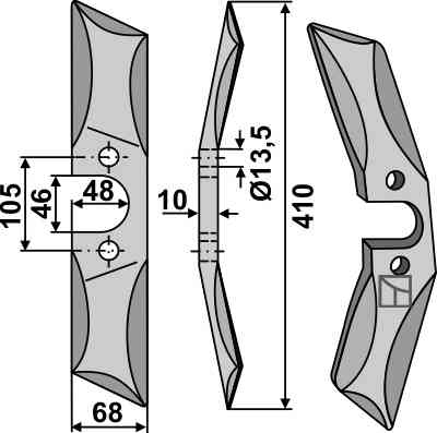 Rotary harrow-blade straight from boron steel, right