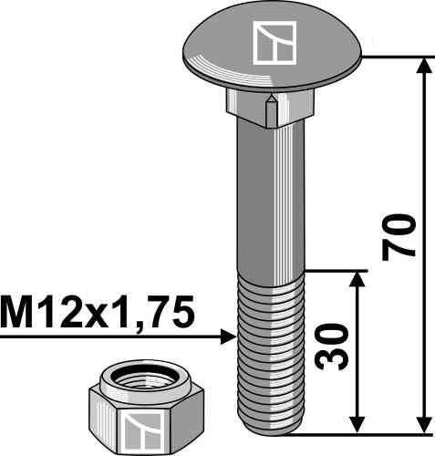 Saucer-head screws with self-locking nut fitting for Väderstad 50061207000