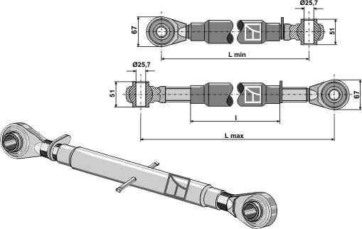 Top-links with hardened tie-rod M27 x 3 Top-links with hardened tie-rod M27 x 3