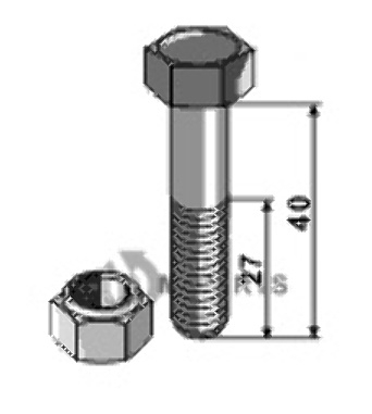 Schraube mit Sicherungsmutter - M12x1,25 - 12.9