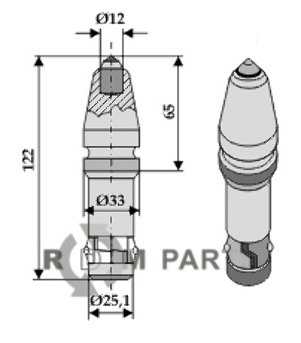 Beitel voor grachtenfrees met hardmetaal-inzet 635-0028 Beitel voor grachtenfrees met hardmetaal-inzet 635-0028