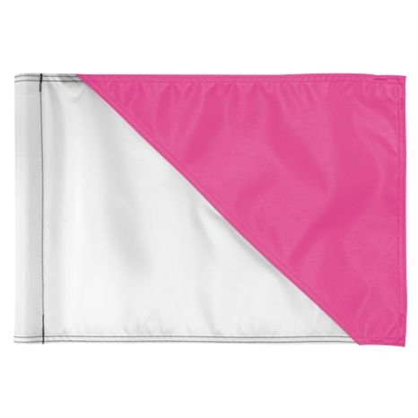 Diagonal down golf flag - 400d tube style - white - with pink