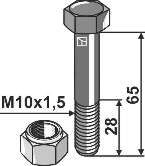 RDM Parts Schraube mit Sicherungsmutter - M10 - 10.9 geeignet für Agria Schraube: 256932042 - Mutter: 261105010