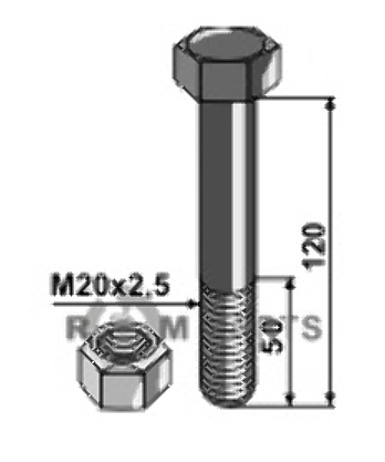 Bolt with self-locking nut - m20 x 2,5 - 10.9 63-20120