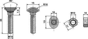 Cultivator bolt - M10x35 - 8.8