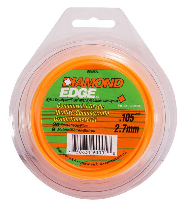 Trimmer line diamond edge™ shaped orange 30' loop .105" / 2.7mm