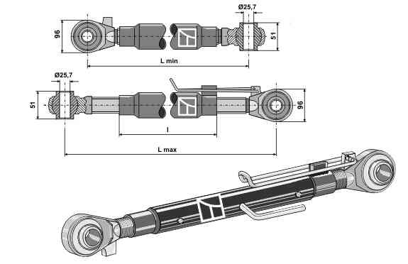 Top-link with hardened tie-rods M42x3