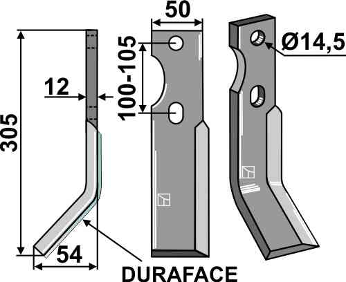 Rotary tine duraface, left model simo-01l-dura