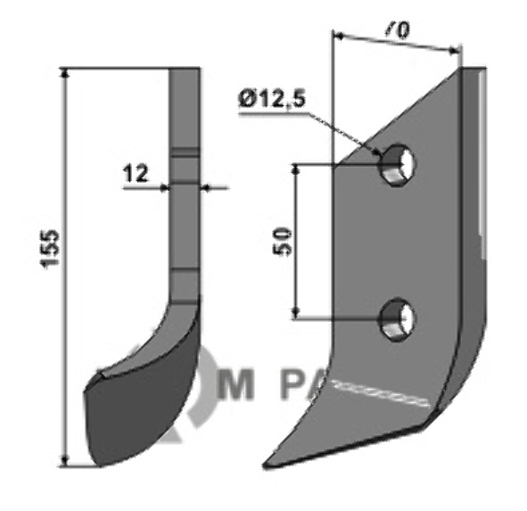 RDM Parts Mes voor grachtenfrees, links passend voor Dondi 607040