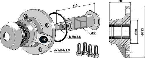 Lager komplett ohne Deckel - rechts geeignet für Massey Ferguson 3940279M1