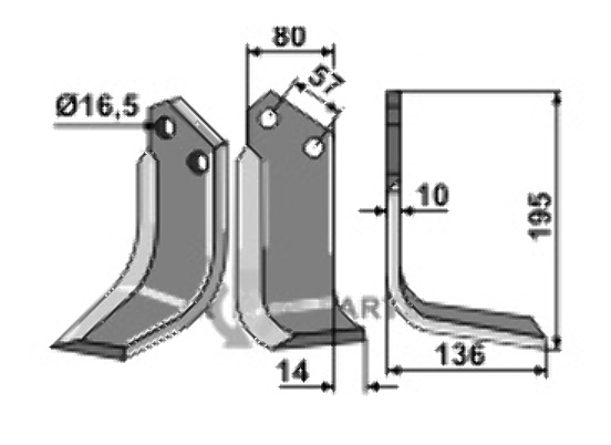 Blade, right model fitting for Muratori 12019601