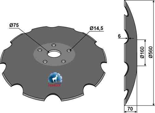 Notched disc with flat neck - Ø560