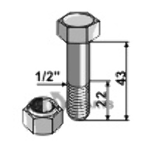Bolt 1/2''unfx43 - 12.9 m. låsemøtrik 63-taa-91 Bolt 1/2''unfx43 - 12.9 m. låsemøtrik 63-taa-91