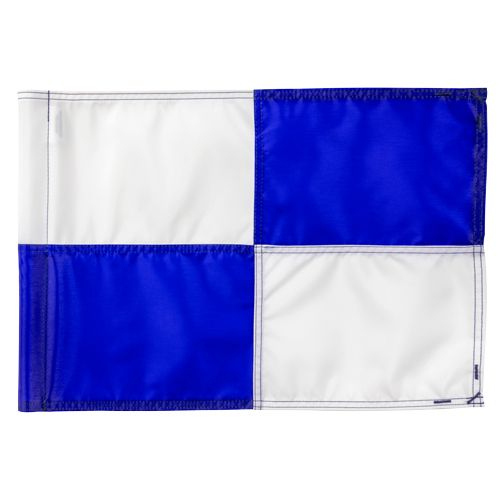 Geruite  golf vlag wit met blauw