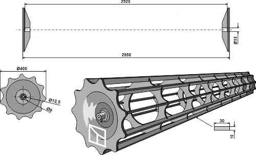 Cage rollers plain bars - 2950 fitting for Lemken 4231024