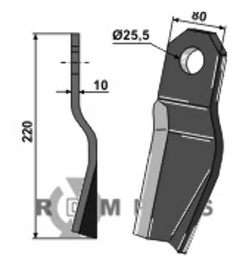 RDM Parts Gedrehtes Messer - rechte Ausführung geeignet für Röll 690616 / 308894