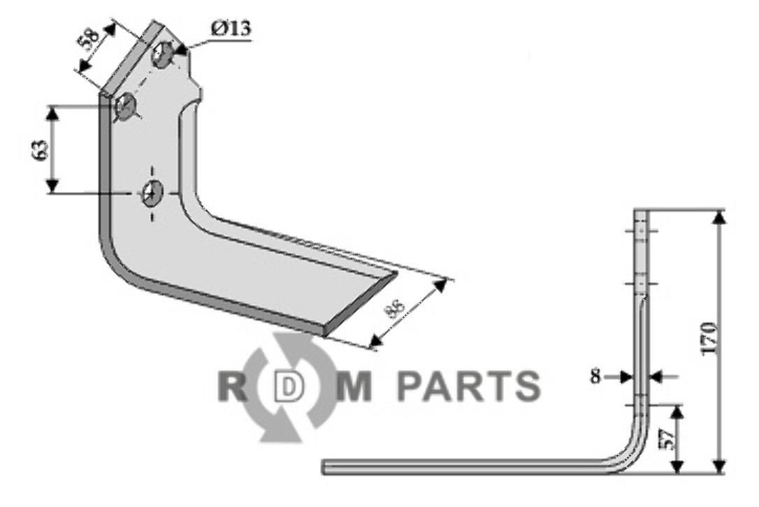 RDM Parts Mes voor grachtenfrees, rechts passend voor Mulag TM 60190012 / 143480