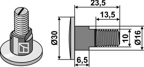 Bolt for rotary mower blades - M10x1,5 - 12.9 fitting for Kuhn 562.101.00