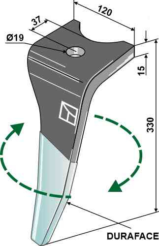 Tine for rotary harrows (duraface) - right model rh-ama-10r-dura