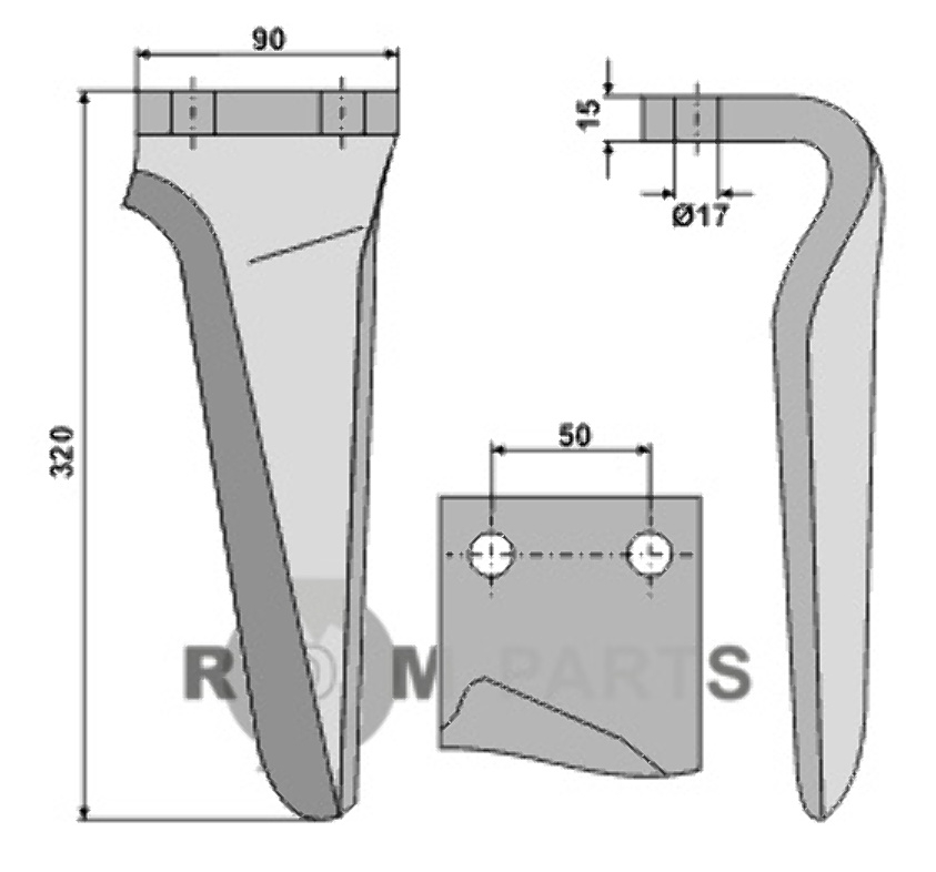 Tine for rotary harrows, left model