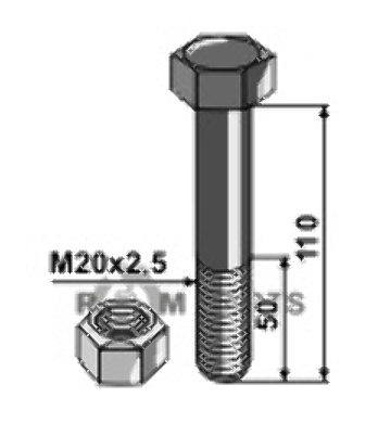 Bolt with self-locking nut - m20 x 2,5 - 10.9 63-20110 Bolt with self-locking nut - m20 x 2,5 - 10.9 63-20110