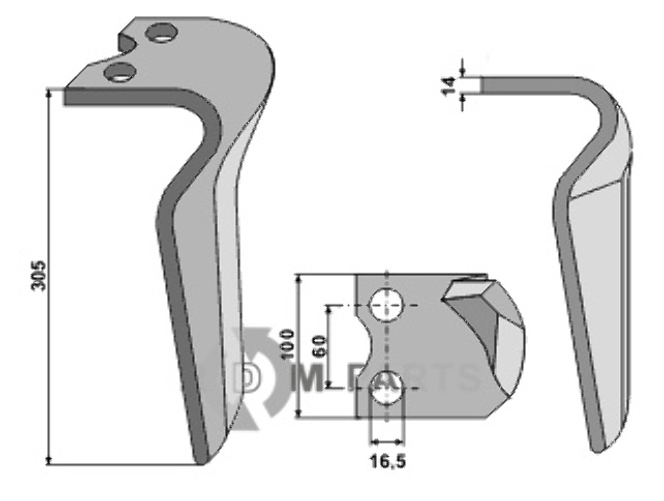 Tine for rotary harrows, left model fitting for Pegoraro 007870