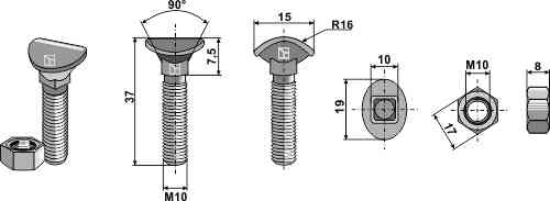 Cultivator bolt - M10x37 - 8.8 fitting for Rau 0044245
