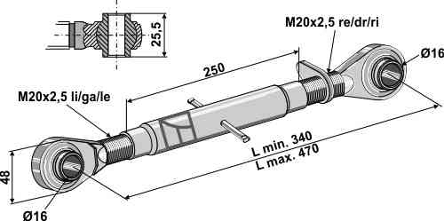 Oberlenker mit gehärteten Kugelaugen M20x2,5