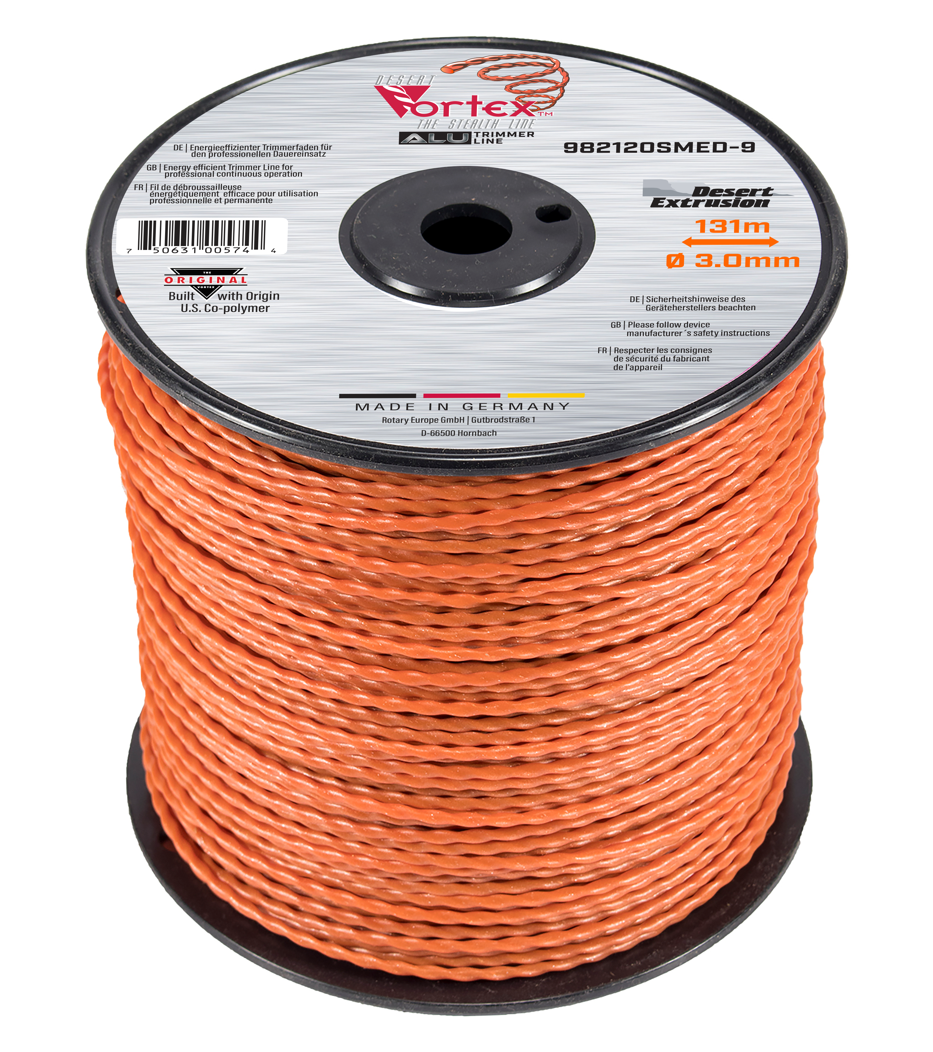 Trimmer line vortex alu - medium spool orange .120" / 3,0 mm 432' / 131 m