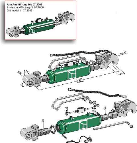 Hydraulischer Oberlenker mit Fanghaken und Gelenkkopf