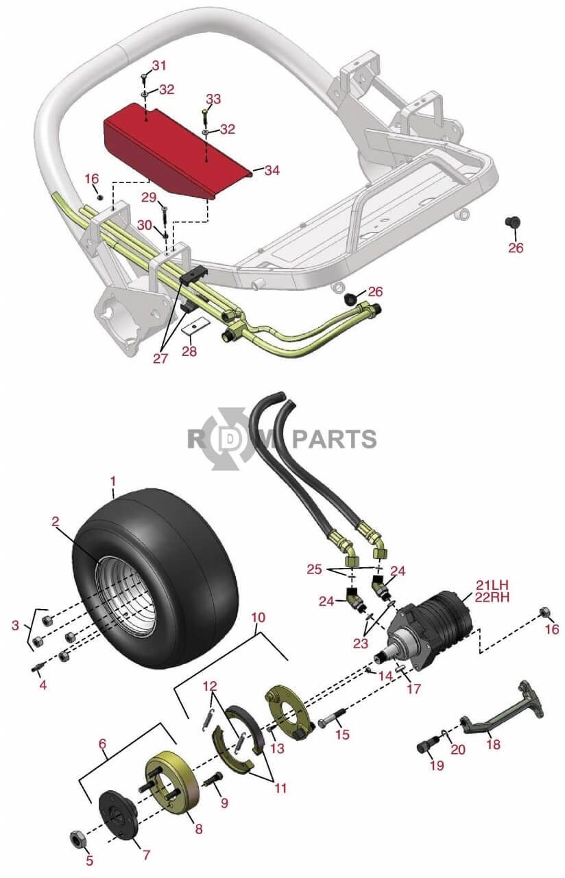 Replacement parts for Toro 3050 Front wheel and brake