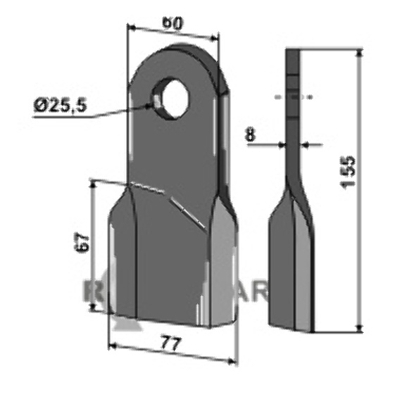 RDM Parts Klepelmes, links passend voor Röll 650323