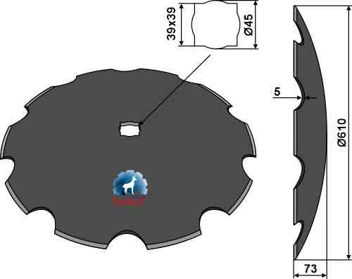 Notched disc Ø610x5 fitting for Simba P08370