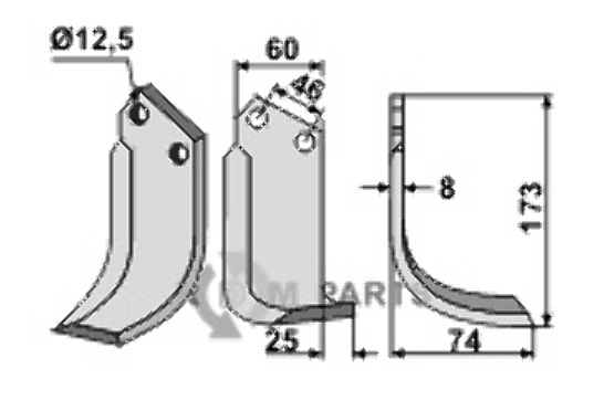 Blade, right model fitting for B.C.S. 48460