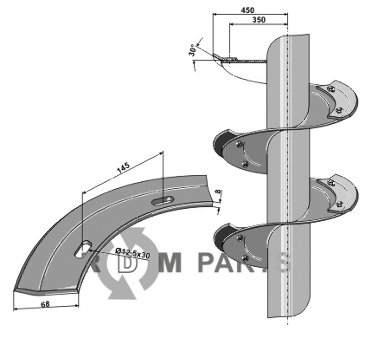 RDM Parts Vijzelsegment, rechtse uitvoering passend voor Hemos 93015200 RDM Parts Vijzelsegment, rechtse uitvoering passend voor Hemos 93015200