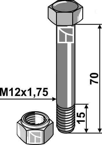 Abscherschraube M12 mit Sicherungsmutter geeignet für Lemken Schraube 3013409 - Mutter 3031013