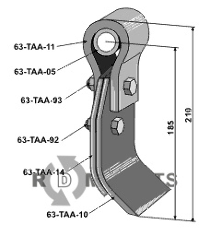 RDM Parts Klepel met houder, bus en mesje - kompleet gemonteerd passend voor Taarup 49303060
