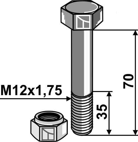 Bolt with self-locking nut - M12 - 8.8