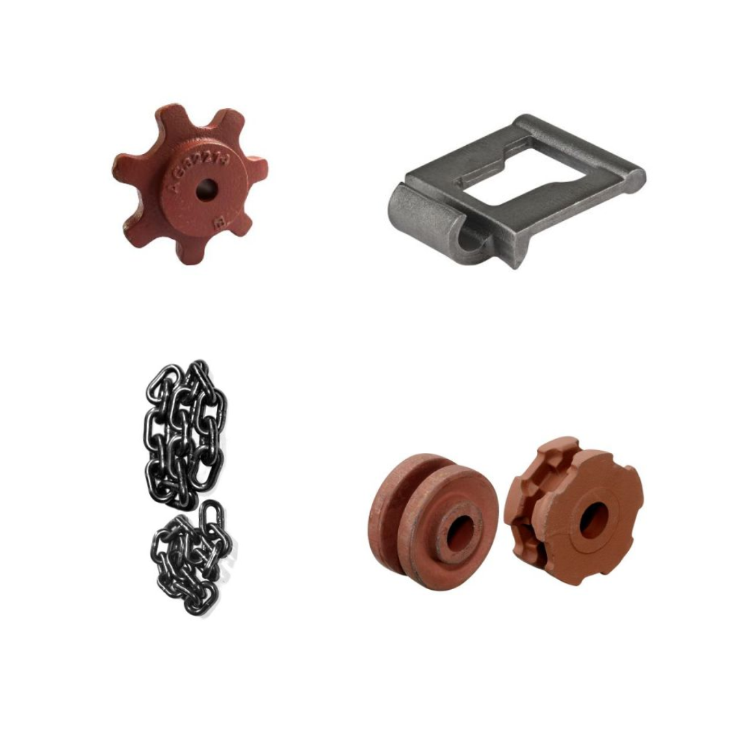 Chain sprockets, scraper floor rails, thrust members