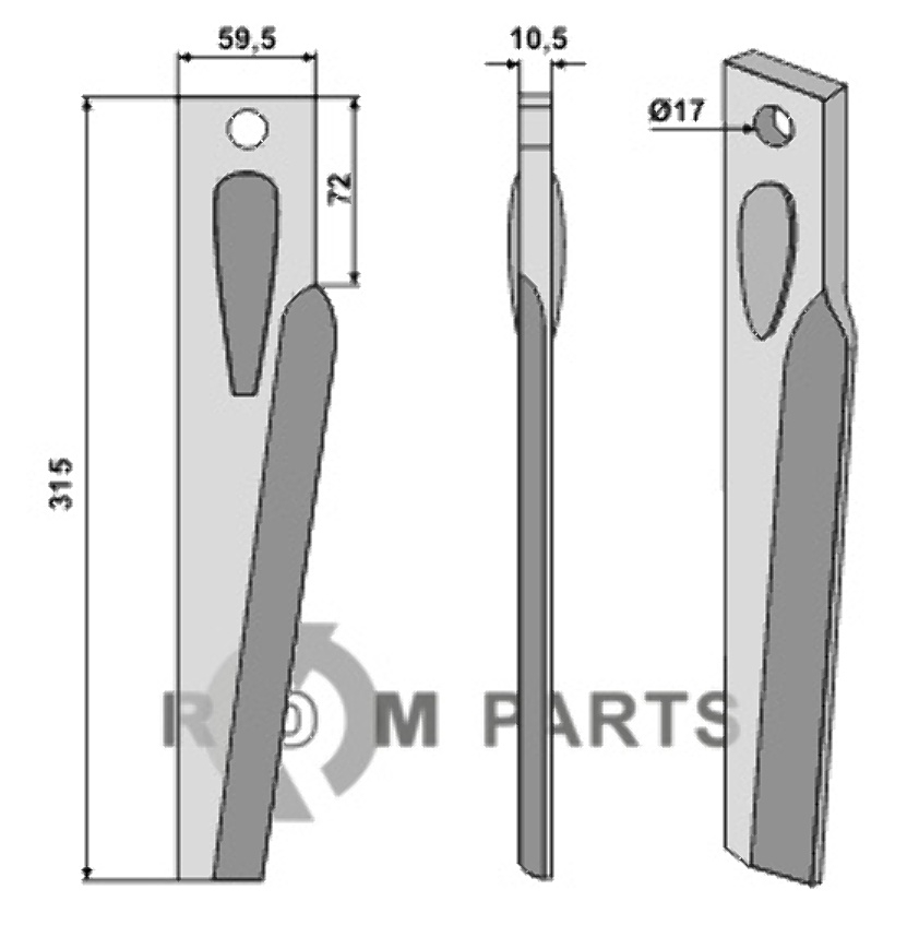 Tine for rotary harrows, left model