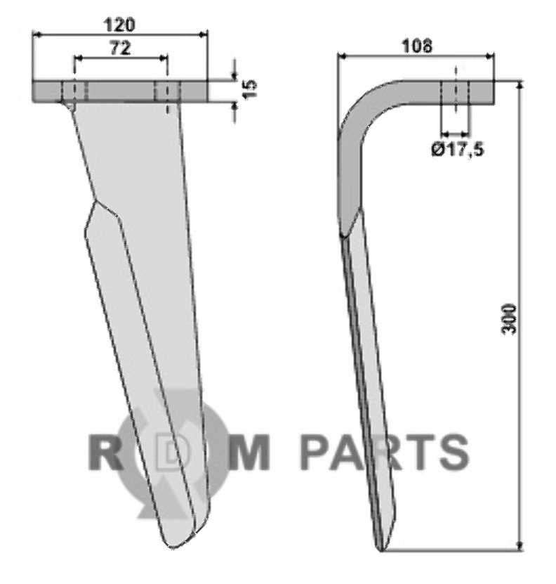 Tine for rotary harrows, left model fitting for Celli 6226041