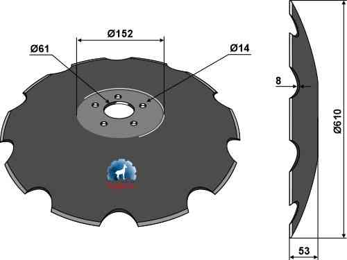 Notched disc with flat neck - Ø610 31-0759