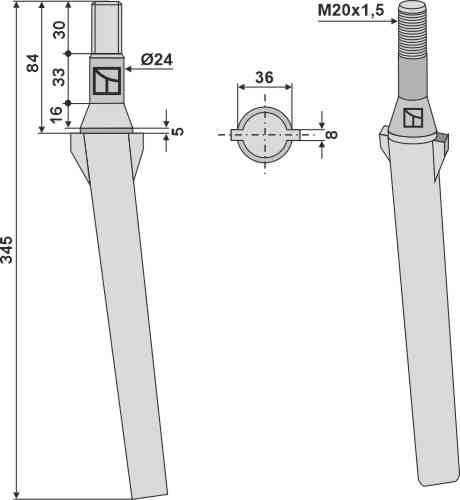 Tine for rotary harrows fitting for Celli E5-G