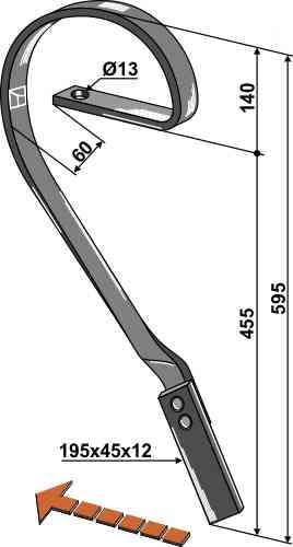 Brake tines, left model fitting for Kverneland RF29726X2