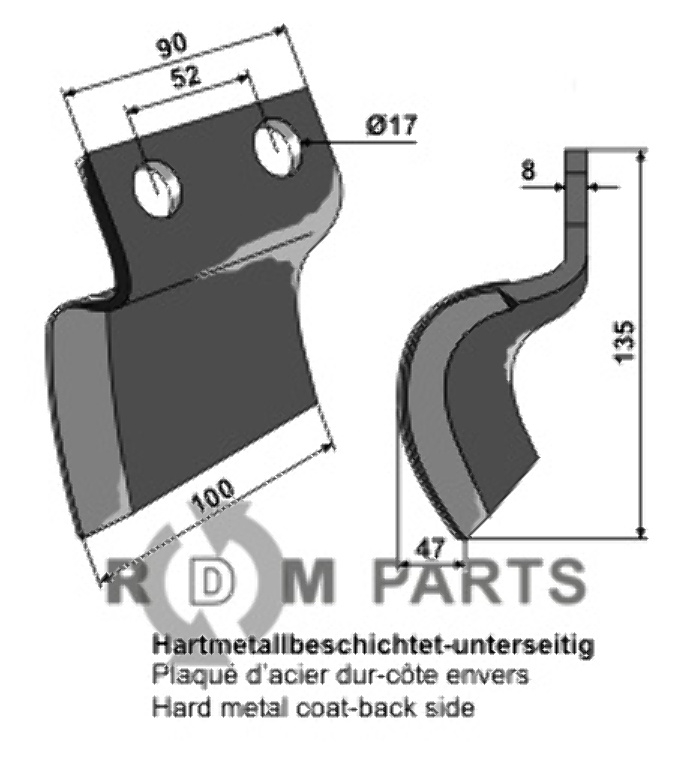 RDM Parts Mes voor grachtenfrees - links