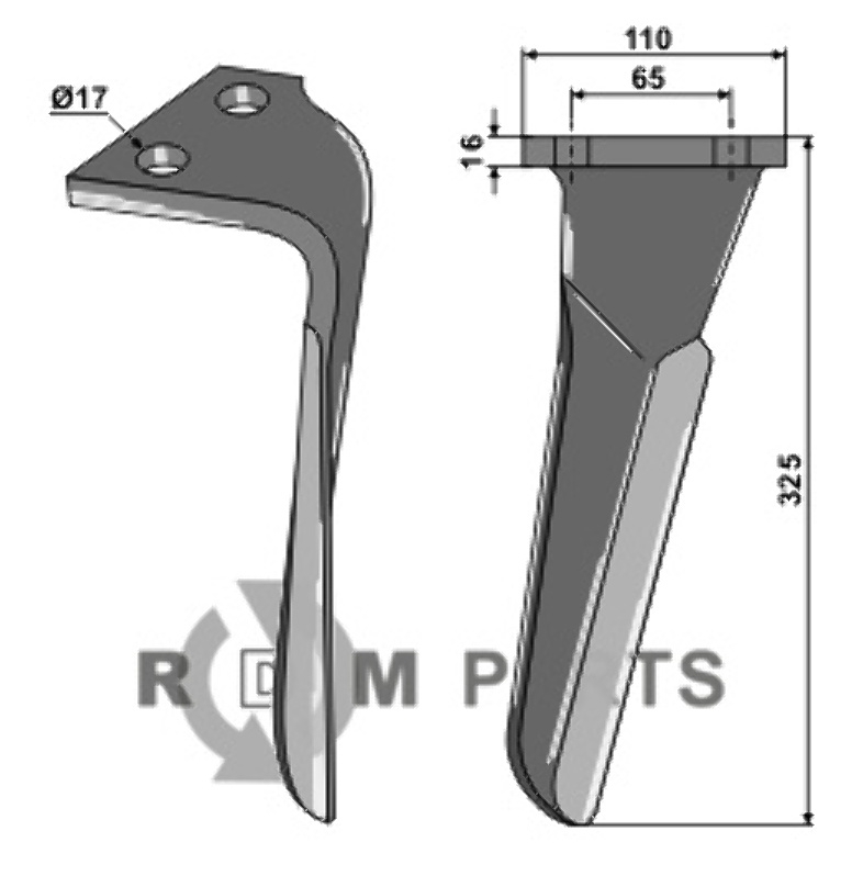 Tine for rotary harrows, right model fitting for Sulky 980146