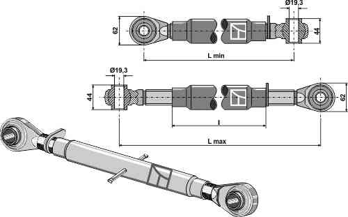 Top-link with hardened tie-rods M30 x 3,5