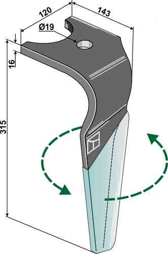 Tine for rotary harrows (DURAFACE) - left model fitting for Kuhn K2502240