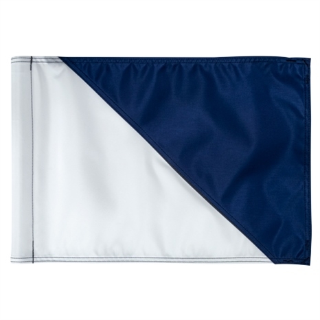 Diagonal down golf flag - 400d tube style - white - with navy blue