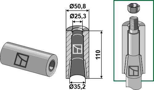 Welding bushs for tines with locking piston